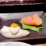 焼とりの八兵衛 - 旬果実の白和えと博多産明太子　いいつまみですね♫