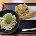 讃岐うどん めりけんや - 料理写真:かけうどん　かき揚げ、ちくわ天
