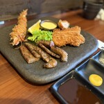とんかつ ますいや - ミックスフライ（ヘレカツと黒毛和牛の焼肉と天然海老のフライ）2,400円