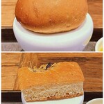 ベルニーニ銀座 - 1階パンニーニのパン
上はポルチーニのパン（ポルチーニ行方不明！？）
下はフォカッチャ