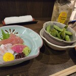 魚富 - ちょい飲みセット(お造り2種&黒豆枝豆)