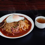 あんかけパスタ ハラハチブンメ - 料理写真:●ミラカン（スープバー付き）940円

●目玉焼き　＋110円

●ミートボール1個　＋160円

●パスタ　М（300g）→L（400g）　＋130円

合計　1,340円　を注文してみた