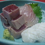 武蔵野 - 2015.2)刺し身は炙りマグロと弾力のある鯛、イカ