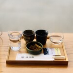 福和蔵 - 込1238円：テイスティング3種（各45ml）+ 肴1種（伊勢たくあん）