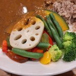 モジャカレー - 赤パプリカ、黄パプリカ、ピーマン、いんげん、ブロッコリー、蓮根、かぼちゃ！