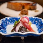 八寸 - 2026.3 香の物（昆布、茗荷、蕪、菜の花、白菜）