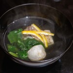 八寸 - 2026.3 真鯛のお椀（真鯛、焼き餅、ほうれん草、黄柚子）
