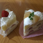 不二家 - 料理写真:ショートケーキと白桃ショートケーキ