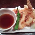 九州の地魚料理 侍 - やりいか造りのゲソとみみは天ぷらに
