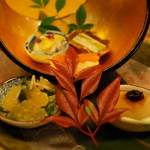 日本料理 銀座 大野 - 黄にら縞鯵土佐酢和え ふき胡麻かけ カラスミ鮨 野菜の数の子和え 赤味噌ふろふき大根 2015.02.x