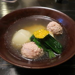 土家 - 27年2月　蕎麦がきと鴨つみれ椀　厚揚げ、聖護院蕪