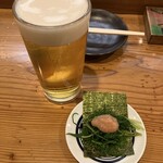 かつきり - 生ビール＆お通し（めねぎ）