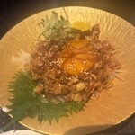 地鶏焼き鳥 かどまつ - 鶏ユッケ