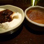 銀の雪 - 豆腐の三升漬け乗せと玉葱のたまり漬け