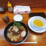 麺屋ばんだい - 汁無し担々麺(鶏スープ付)1200円 ライス(小)100円