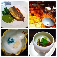 御料理 梅田 - お刺身定食は、さっきのお刺身にサラダ、スープ、ご飯、お味噌汁、お漬物、デザートが付いて1500円ほど♪
                左上はお魚の大葉ソース
                定食内容な一緒
                
                すごくCPいいわけじゃないけど、この場所でこれだけ寛げるなら◎
                右上の金色のパウダールームも必見です(￣▽￣)b
                
