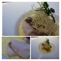 Nishimura Takahito La cuisine creativite - 目鯛、蕪のソース、カダイブ添え・・目鯛は低温調理で中は半生状態です。
                  この時期は蕪を頂く機会が多いのですが、ソースもいいお味でした。