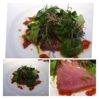 Nishimura Takahito La cuisine creativite - 前菜・・ヨコワ鮪のカルパッチョ。カシスとマスタードのソース。