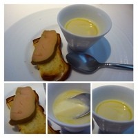 Nishimura Takahito La cuisine creativite - 洋風茶碗蒸しとブリオッシュにのせたフォアグラ。
                洋風茶碗蒸しは優しい味わいです。
                ブリオッシュに甘味がありますのでフォアグラと共に頂くと美味しい。