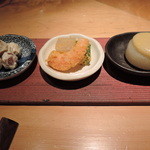 池袋 はなれ - ふゆう柿の胡麻和え・天使の海老と蒟蒻・ふろふき大根