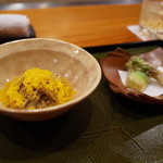 銀座おかもと - からすみ蕎麦 タラの芽の天ぷら 2015.2.x