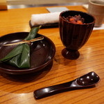 銀座おかもと - ヨーグルトのシャーベット 生姜入りわらび餅 2015.2.x