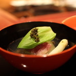 にくの匠 三芳 - 2015/2蝦夷アワビ、フランス産アスパラとヒレ肉