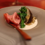 にくの匠 三芳 - 2015/2ふぐの白子となばな、本シメジ