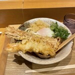 ふたば製麺 - 肉とろ玉ぶっかけ、海老天、ちくわ天
