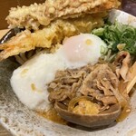 ふたば製麺 - 肉とろ玉ぶっかけ、海老天、ちくわ天