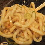 はなまるうどん - やや汚いですが、明太おろししょうゆ(小)を混ぜてみました(2015.2.11) 