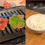 焼肉酒場よんちゃん - カルビと大葉上ロース / ■ライス（中） ¥300