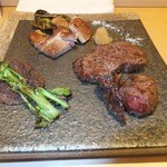 炭火割烹 大嶋 - 豚肉の昆布締め、牛ヒレ、牛モモ、椎茸