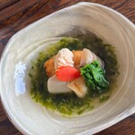 料理 空いろ - れんこんのお団子と冬から春を感じさせてくれる野菜たちをあわせたいそべあん。やさしい味わい、香り、食感が重なり合い、うっとりするようなお料理でした。