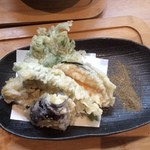 はなれ　中村製麺 - 野菜天(茄子・かぼちゃ・いんげん・しめじ・大葉)
