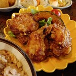 okudo 中村舎 - 鶏の竜田揚げはかなり大きめ。甘酢は程よい酸味で美味しかったです。