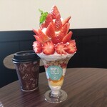 高橋農園 - イチゴパフェミニ1600円、本日のコーヒー400円、セット割り引き-50円
