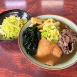 手打ちうどん ムサシ - キャベツ別盛り@¥100とムサシうどん(野菜天ぷらの代わりに桜肉)@¥700