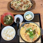 街かど屋 - 料理写真:鶏かつ玉子とじ定食と豚レバニラ炒め