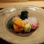 神楽坂 石かわ - 造り　鯛 雲丹 2015.2.x