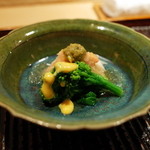 神楽坂 石かわ - 先付　津合蟹 菜の花 土佐酢掛け 2015.2.x