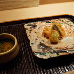 神楽坂 石かわ - 揚物　甘鯛と鮟肝の蓮根挟み揚げ 2015.2.x