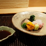 神楽坂 石かわ - 造り　鯛 雲丹 2015.2.x