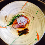 和 あすか - 合鴨山椒醤油がけ、葉わさび添え