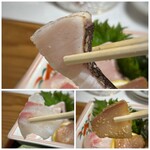 博多海鮮処まんぷく屋 - 切り身は薄いですけれど2切れずつ盛られ、 間八かな？は胡麻和えにされるなど工夫があり、皮目を炙った鰆も美味しいですね