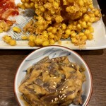 鏑川 - コーンのかき揚げ、イカの塩辛かな？