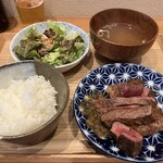 meat N - 料理写真:開店記念Nステーキセット(昼食)\1,500　