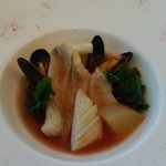 代官山ASO チェレステ - カサゴとイカ、ムール貝の軽いスープ仕立て