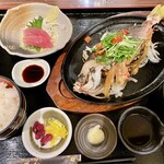 コロンバン - 料理写真:魚のバター焼き膳@2,501
沖縄県産のマグロの刺身、ご飯と味噌汁付き