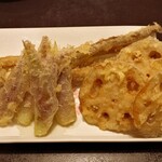 手打ちうどん　 いしづか - 野菜三点盛り(茗荷、蓮根、穂先ごぼう)